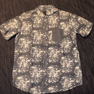 Retro Fit Tropical Pattern Short Sleeve Button Up